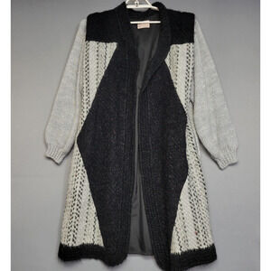 Vintage Sinfully Original Sweater Womens Black Gray Lined Long Open Front Duster